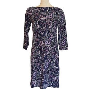 Talbots Purple Blue & Black Paisley Long Sleeve Dress